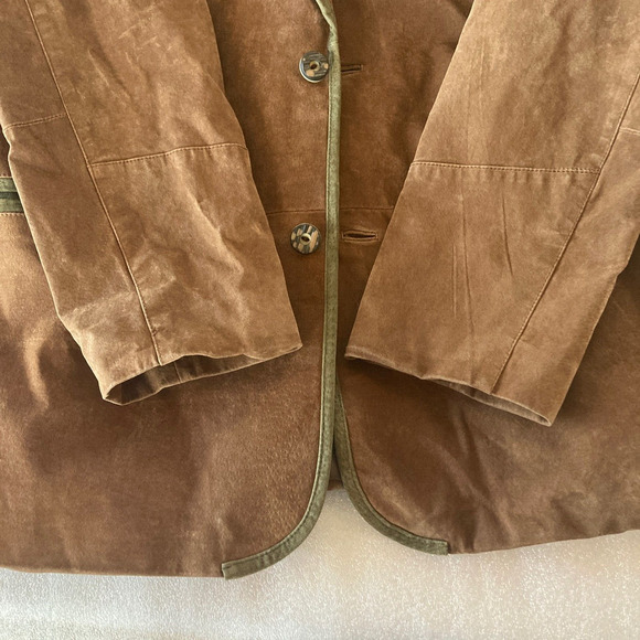 Mens Unisex Suede Genuine Leather Jacket Brown Vintage Western Embroidery 46 - Picture 3 of 10